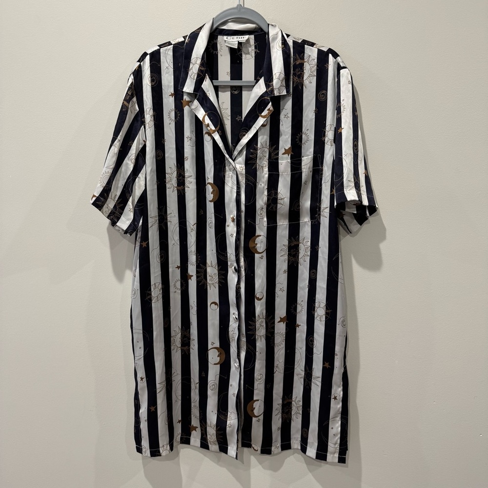 Vtg Celestial Nightdress Shirt Dress Size Medium Black and White Stripe Gothic